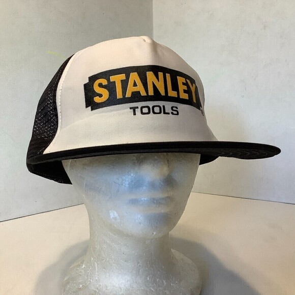 Vintage Stanley Tools Mesh Snapback Trucker Hat The Winner Tag White/Black - Picture 2 of 8